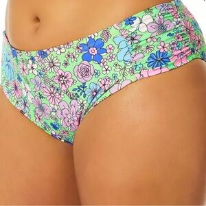 California Sunshine Floral Plus Size Mid Rise Ruched Bikini Swim Bottom 3X